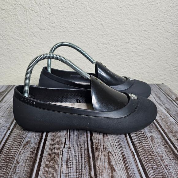 Crocs Mammoth Black/Gray Faux Fur Lined Ballet Flats Size 9 - Picture 2 of 9